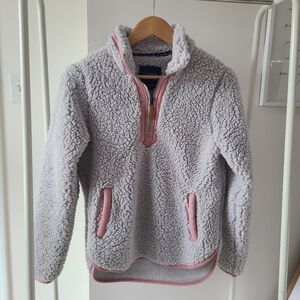 Cozy Womens Gray Sherpa Jacket with Pink Accents